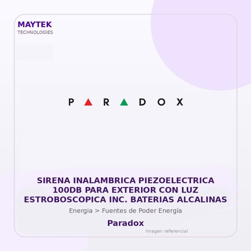 Paradox Sirena Inalambrica Piezoelectrica 100Db Para Exterior Con Luz Estroboscopica Inc. Baterias Alcalinas