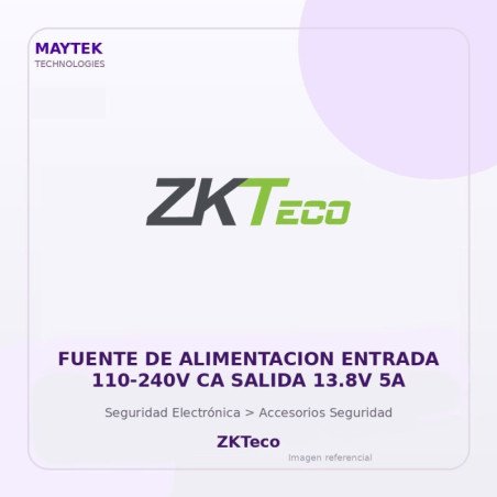 ZKTeco Fuente de Alimentacion Entrada 110-240V CA Salida 13.8V 5A