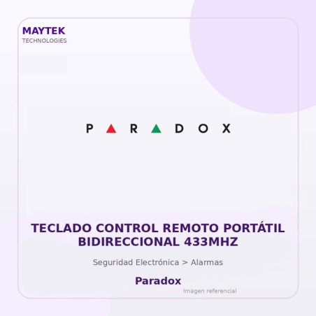 Paradox Teclado Control Remoto Portátil Bidireccional 433Mhz