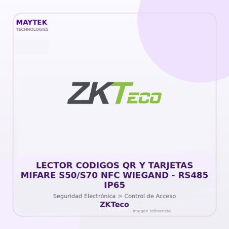 ZKTeco Lector Codigos QR y Tarjetas Mifare S50/S70 NFC Wiegand | RS485 IP65