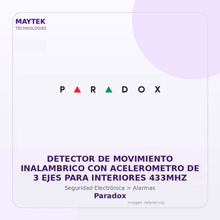 Paradox Detector De Movimiento Inalambrico Con Acelerometro De 3 Ejes Para Interiores 433Mhz