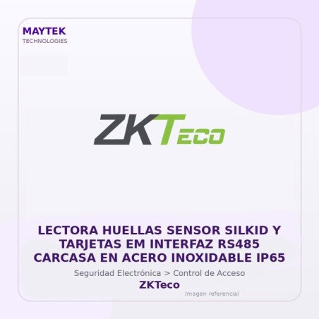 ZKTeco Lectora Huellas Sensor Silkid y Tarjetas EM Interfaz RS485 Carcasa en Acero Inoxidable IP65