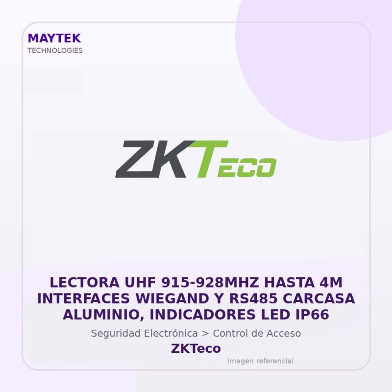 ZKTeco Lectora UHF 915-928MHZ Hasta 4M Interfaces Wiegand y RS485 Carcasa Aluminio, Indicadores LED IP66