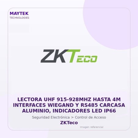 ZKTeco Lectora UHF 915-928MHZ Hasta 4M Interfaces Wiegand y RS485 Carcasa Aluminio, Indicadores LED IP66
