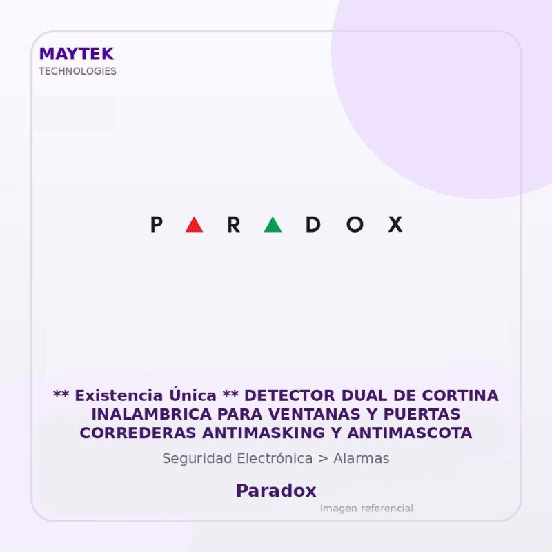 Paradox ** Existencia Única ** Detector Dual De Cortina Inalambrica Para Ventanas Y Puertas Correderas Antimasking Y Antimascot