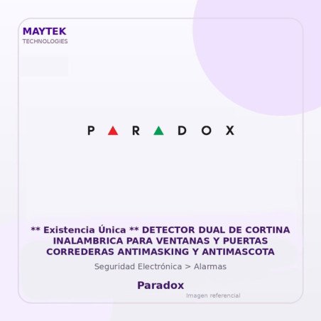Paradox ** Existencia Única ** Detector Dual De Cortina Inalambrica Para Ventanas Y Puertas Correderas Antimasking Y Antimascot