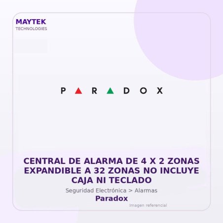 Paradox Central De Alarma De 4 X 2 Zonas Expandible A 32 Zonas No Incluye Caja Ni Teclado
