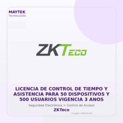 ZKTeco Licencia de Control de Tiempo y Asistencia para 50 Dispositivos y 500 Usuarios Vigencia 3 ANOS