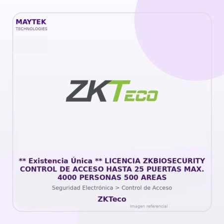 ZKTeco Licencia Zkbiosecurity Control de Acceso Hasta 25 Puertas MAX. 4000 Personas 500 Areas
