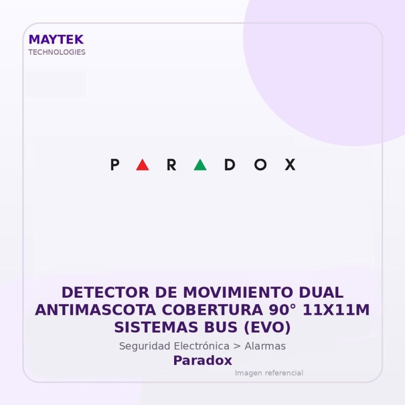Paradox Detector De Movimiento Dual Antimascota Cobertura 90° 11X11M Sistemas Bus (Evo)