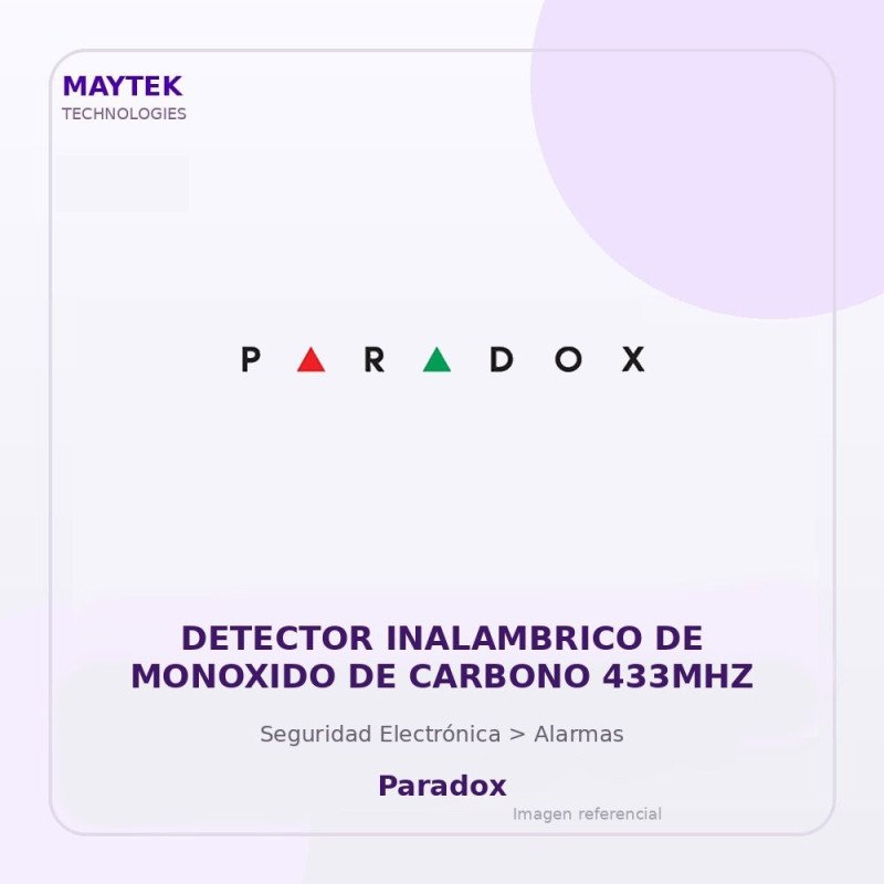 Paradox Detector Inalambrico De Monoxido De Carbono 433Mhz
