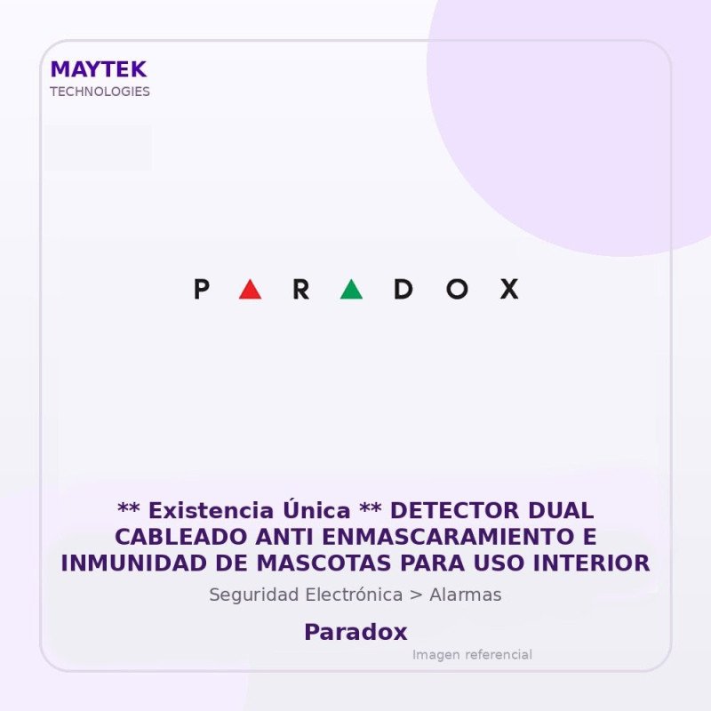 Paradox ** Existencia Única ** Detector Dual Cableado Anti Enmascaramiento E Inmunidad De Mascotas Para Uso Interior