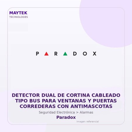 Paradox Detector Dual De Cortina Cableado Tipo Bus Para Ventanas Y Puertas Correderas Con Antimascotas