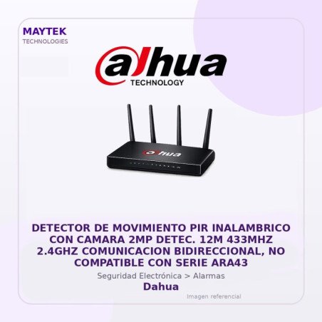 Dahua Detector De Movimiento Pir Inalambrico Con Camara 2Mp Detec. 12M 433Mhz 2.4Ghz Comunicacion Bidireccional, No Compatible