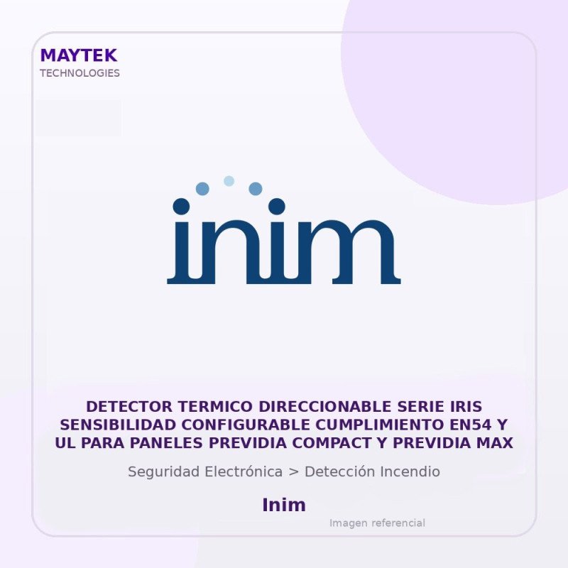 Inim Detector Termico Direccionable Serie IRIS Sensibilidad Configurable Cumplimiento EN54 y UL para Paneles Previdia Compact y
