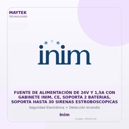 Inim Fuente de Alimentación de 24V y 1,5A con Gabinete INIM, CE, Soporta 2 Baterias, Soporta Hasta 30 Sirenas Estroboscopicas