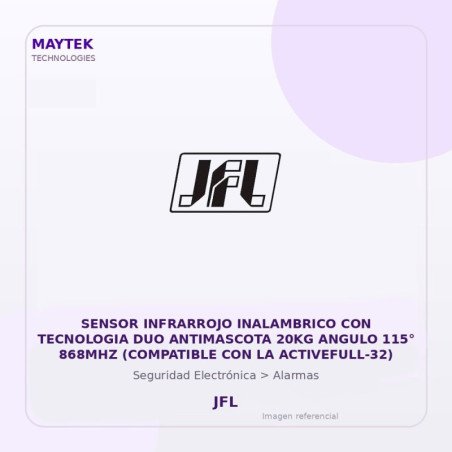 Jfl Sensor Infrarrojo Inalambrico Con Tecnologia Duo Antimascota 20Kg Angulo 115° 868Mhz (Compatible Con La Activefull-32)