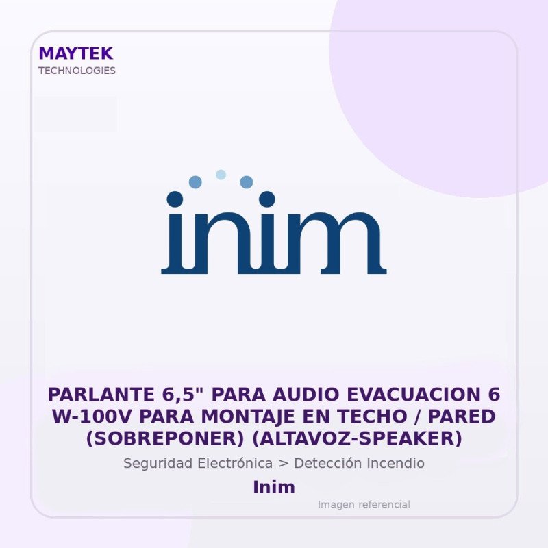 Inim Parlante 6,5" para Audio Evacuacion 6 W-100V para Montaje en Techo / Pared (sobreponer) (ALTAVOZ-SPEAKER)
