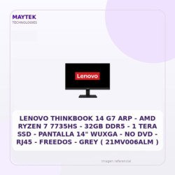 Lenovo Thinkbook 14 G7 ARP | AMD Ryzen 7 7735HS | 32GB DDR5 | 1 TERA SSD | Pantalla 14" Wuxga | NO DVD | RJ45 | Freedos | GREY (