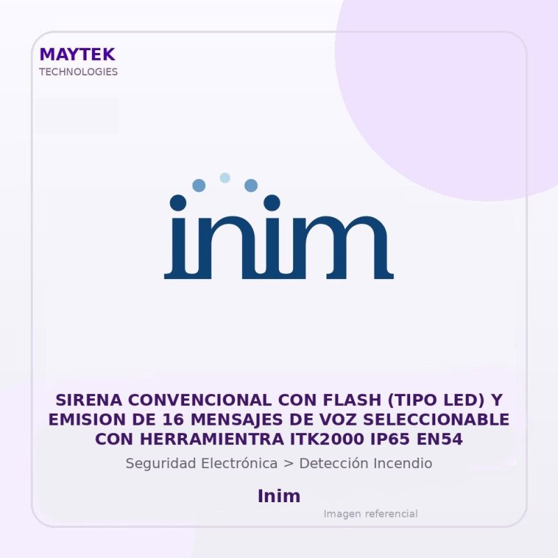 Inim Sirena Convencional con Flash (TIPO LED) y Emision de 16 Mensajes de VOZ Seleccionable con Herramientra ITK2000 IP65 EN54