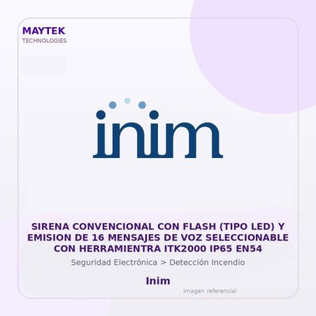Inim Sirena Convencional con Flash (TIPO LED) y Emision de 16 Mensajes de VOZ Seleccionable con Herramientra ITK2000 IP65 EN54