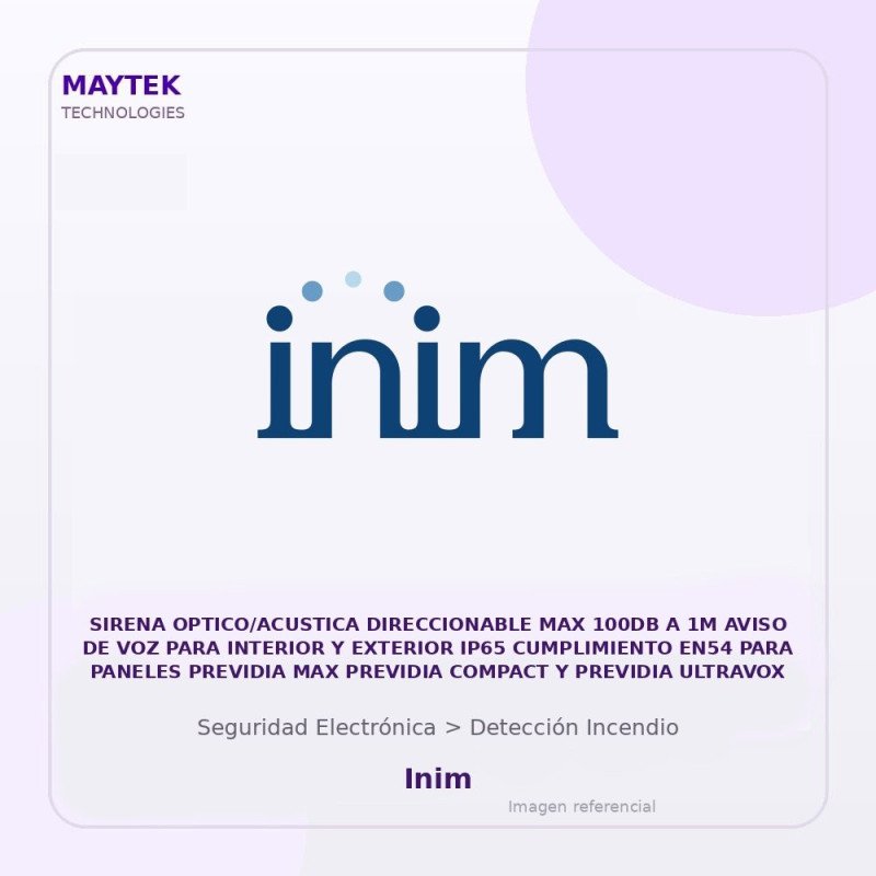 Inim Sirena OPTICO/ACUSTICA Direccionable MAX 100DB a 1M Aviso de VOZ para Interior y Exterior IP65 Cumplimiento EN54 para