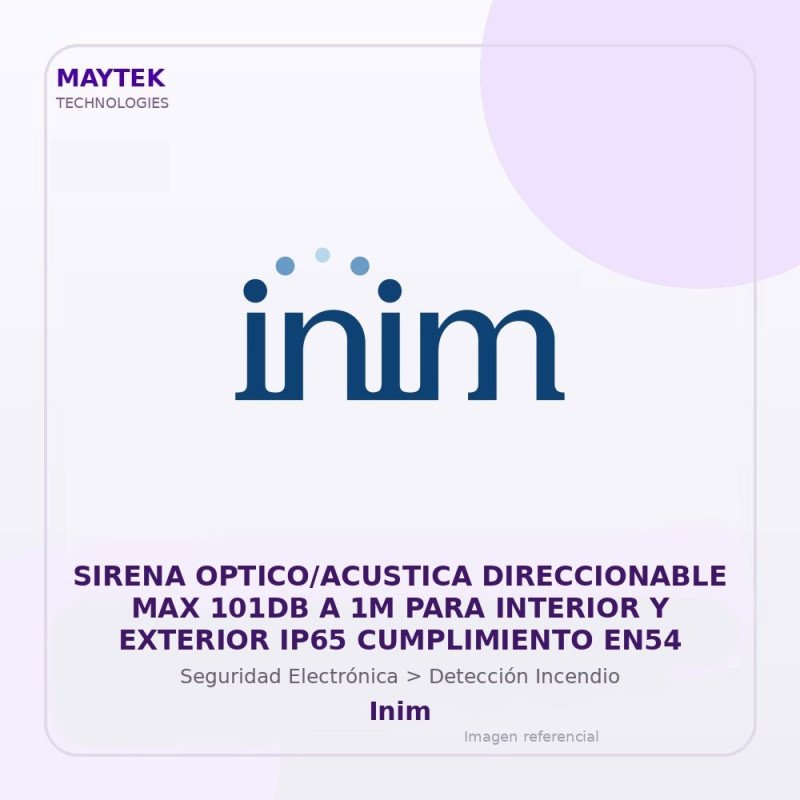 Inim Sirena OPTICO/ACUSTICA Direccionable MAX 101DB a 1M para Interior y Exterior IP65 Cumplimiento EN54