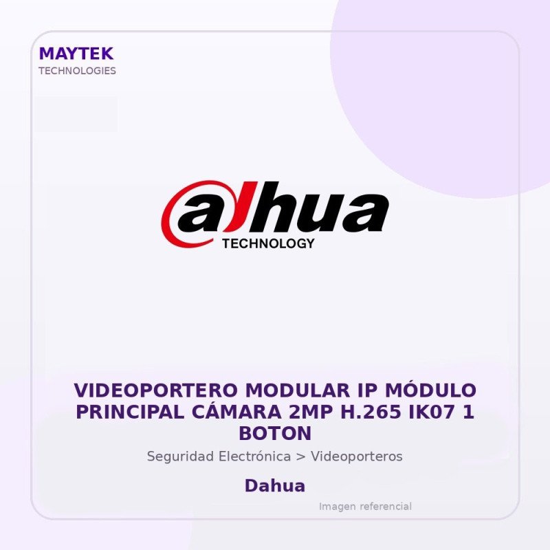 Dahua Videoportero Modular IP Módulo Principal Cámara 2MP H.265 IK07 1 Boton