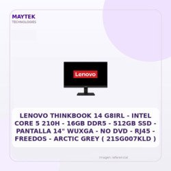 Lenovo Thinkbook 14 G8IRL | Intel CORE 5 210H | 16GB DDR5 | 512GB SSD | Pantalla 14" Wuxga | NO DVD | RJ45 | Freedos | Arctic