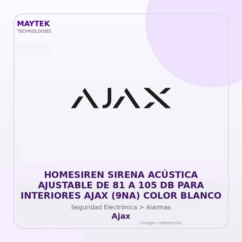 Gvs Security Homesiren Sirena Acústica Ajustable De 81 A 105 Db Para Interiores Ajax (9Na) Color Blanco