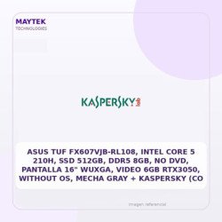 ASUS TUF FX607VJB-RL108, Intel Core 5 210H, SSD 512GB, DDR5 8GB, NO DVD, Pantalla 16" WUXGA, Video 6GB RTX3050, Without Os
