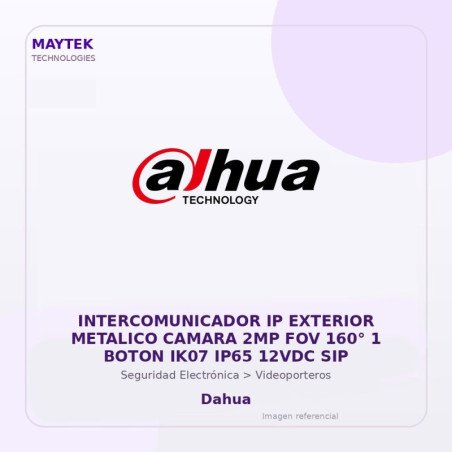Dahua Intercomunicador Ip Exterior Metalico Camara 2Mp Fov 160° 1 Boton Ik07 Ip65 12Vdc Sip
