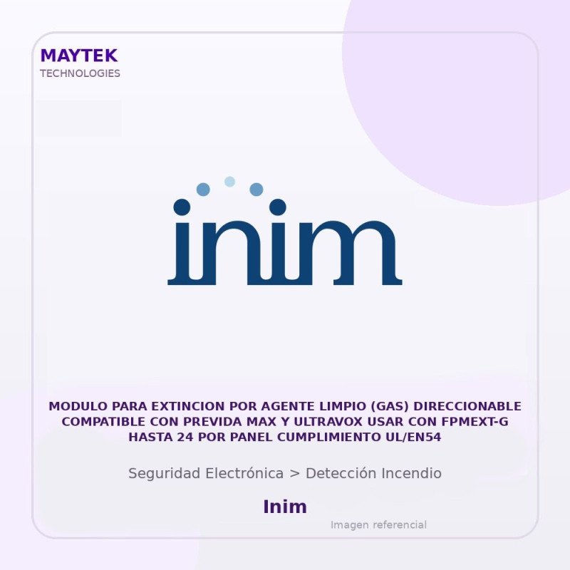 Inim Modulo Para Extincion Por Agente Limpio (Gas) Direccionable Compatible Con Previda Max Y Ultravox Usar Con Fpmext-G Hasta