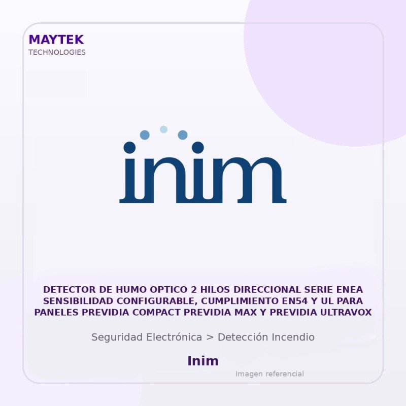 Inim Detector De Humo Optico 2 Hilos Direccional Serie Enea Sensibilidad Configurable, Cumplimiento En54 Y Ul Para Paneles Prev