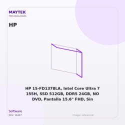 HP 15-FD1378LA, Intel Core Ultra 7 155H, SSD 512GB, DDR5 24GB, NO DVD, Pantalla 15.6" FHD, Sin Sistema Operativo, Silver