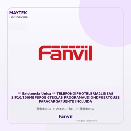 Fanvil ** Existencia Única ** Telefonoiphoteleria2Lineas Sip10/100Mbpspoe 6Teclas Programaudiohdpuertousb Paracargafuente Inclu