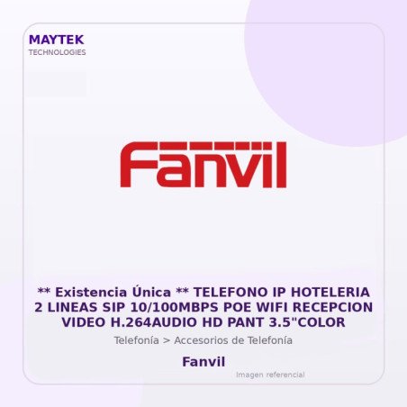 Fanvil ** Existencia Única ** Telefono Ip Hoteleria 2 Lineas Sip 10/100Mbps POE WiFi Recepcion Video H.264Audio Hd Pant 3.5"Col