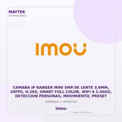 Imou Camara IP Ranger MINI 5MP/3K Lente 3,6MM, 25FPS, H.265, Smart FULL Color, WIFI 6 2.4GHZ, Deteccion Personas, Movimiento