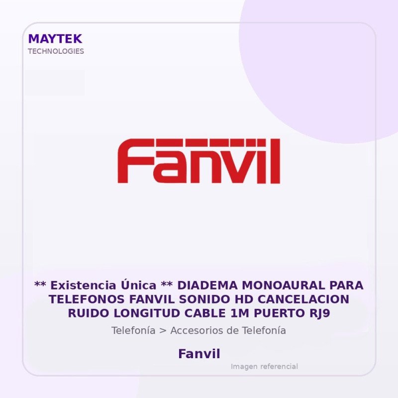Fanvil ** Existencia Única ** Diadema Monoaural Para Telefonos Fanvil Sonido Hd Cancelacion Ruido Longitud Cable 1M Puerto Rj9