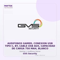 Gvs Security Audifonos Gamer, Conexion USB Tipo C, Bt, Cable USB Aux, Capacidad De Carga 750 Mah, Blanco