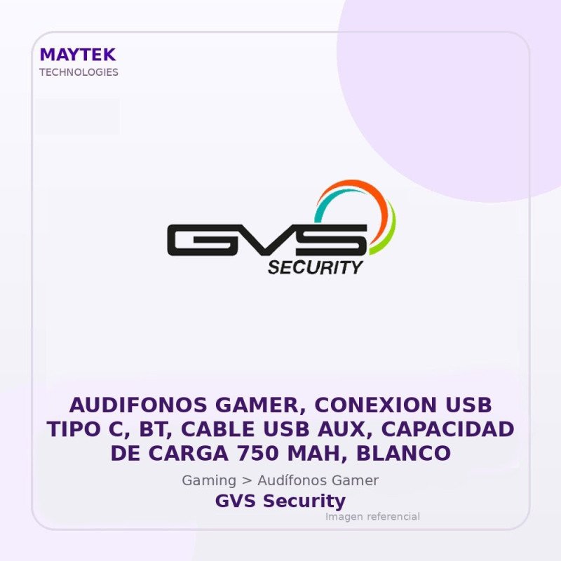 Gvs Security Audifonos Gamer, Conexion USB Tipo C, Bt, Cable USB Aux, Capacidad De Carga 750 Mah, Blanco