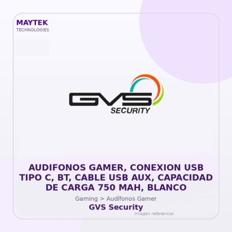 Gvs Security Audifonos Gamer, Conexion USB Tipo C, Bt, Cable USB Aux, Capacidad De Carga 750 Mah, Blanco