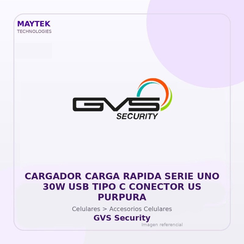 Gvs Security Cargador Carga Rapida Serie Uno 30W USB Tipo C Conector Us Purpura