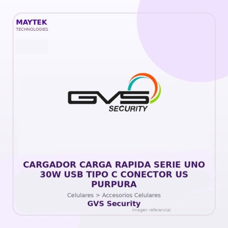 Gvs Security Cargador Carga Rapida Serie Uno 30W USB Tipo C Conector Us Purpura