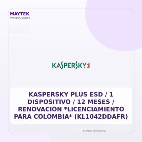 Kaspersky PLUS ESD / 1 Dispositivo / 12 Meses / Renovacion *Licenciamiento para Colombia* (KL1042DDAFR)