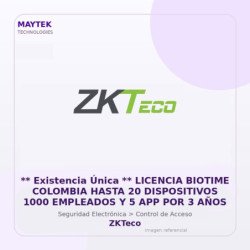 Gvs Security ** Existencia Única ** Licencia Biotime Colombia Hasta 20 Dispositivos 1000 Empleados Y 5 App Por 3 Años