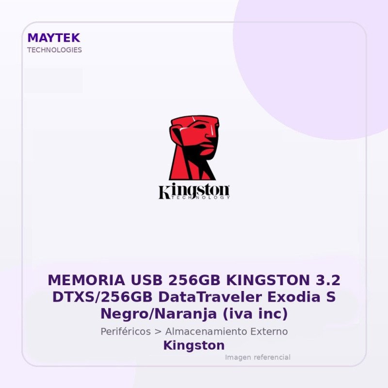 Kingston Memoria USB 256gb Kingston 3.2 Dtxs/256gb Datatraveler Exodia S Negro/naranja