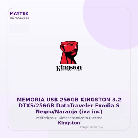 Kingston Memoria USB 256gb Kingston 3.2 Dtxs/256gb Datatraveler Exodia S Negro/naranja