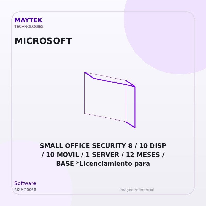 Microsoft SMALL OFFICE SECURITY 8 / 10 DISP / 10 MOVIL / 1 SERVER / 12 MESES / BASE *Licenciamiento para Colombia* (KL4541DDKFS)