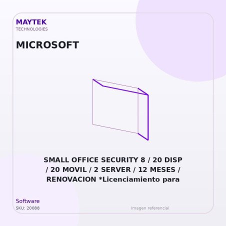 Microsoft SMALL OFFICE SECURITY 8 / 20 DISP / 20 MOVIL / 2 SERVER / 12 MESES / RENOVACION *Licenciamiento para Colombia*